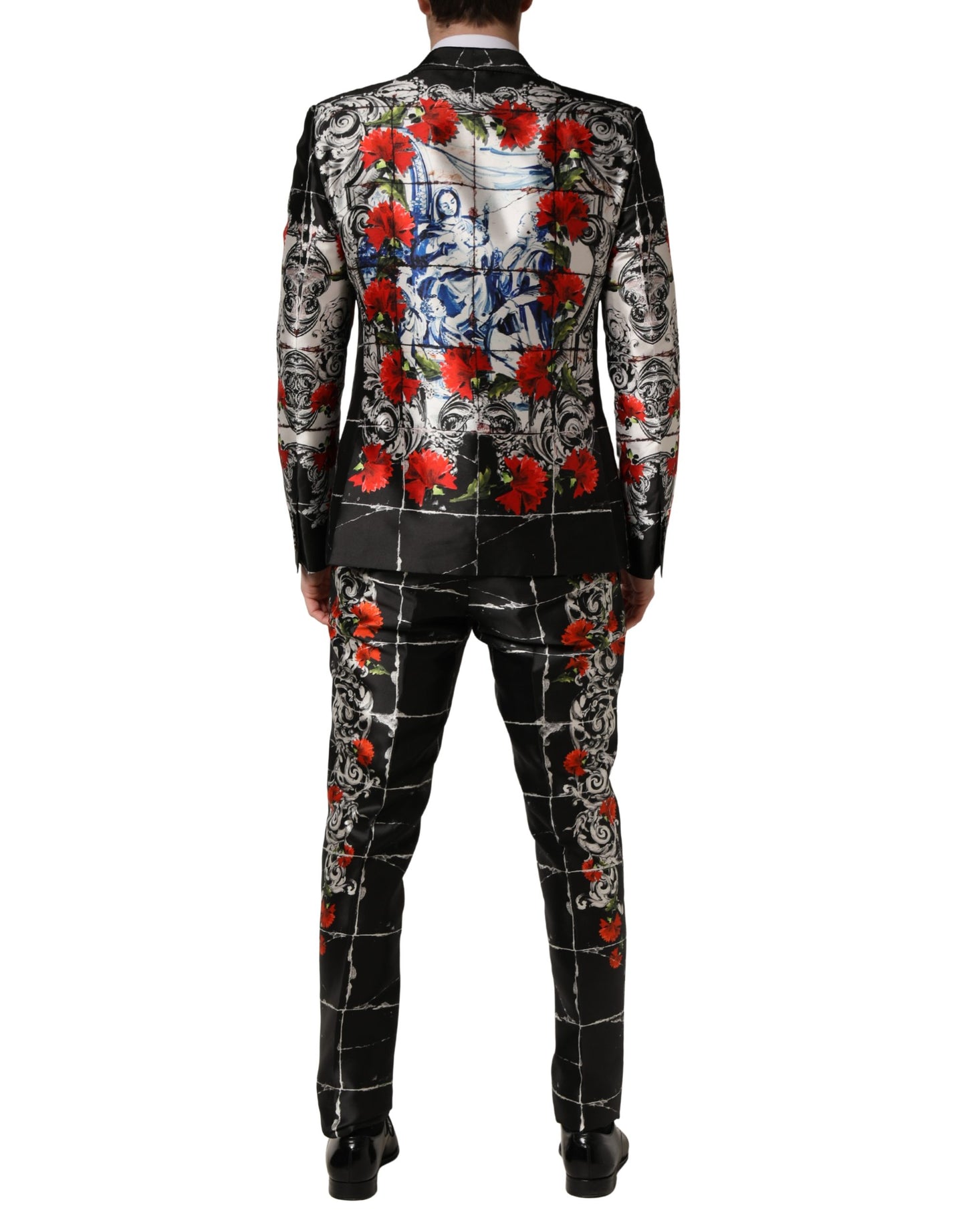 Dolce & Gabbana Black Floral 2 Buttons Formal 3 Piece Suit Dolce & Gabbana