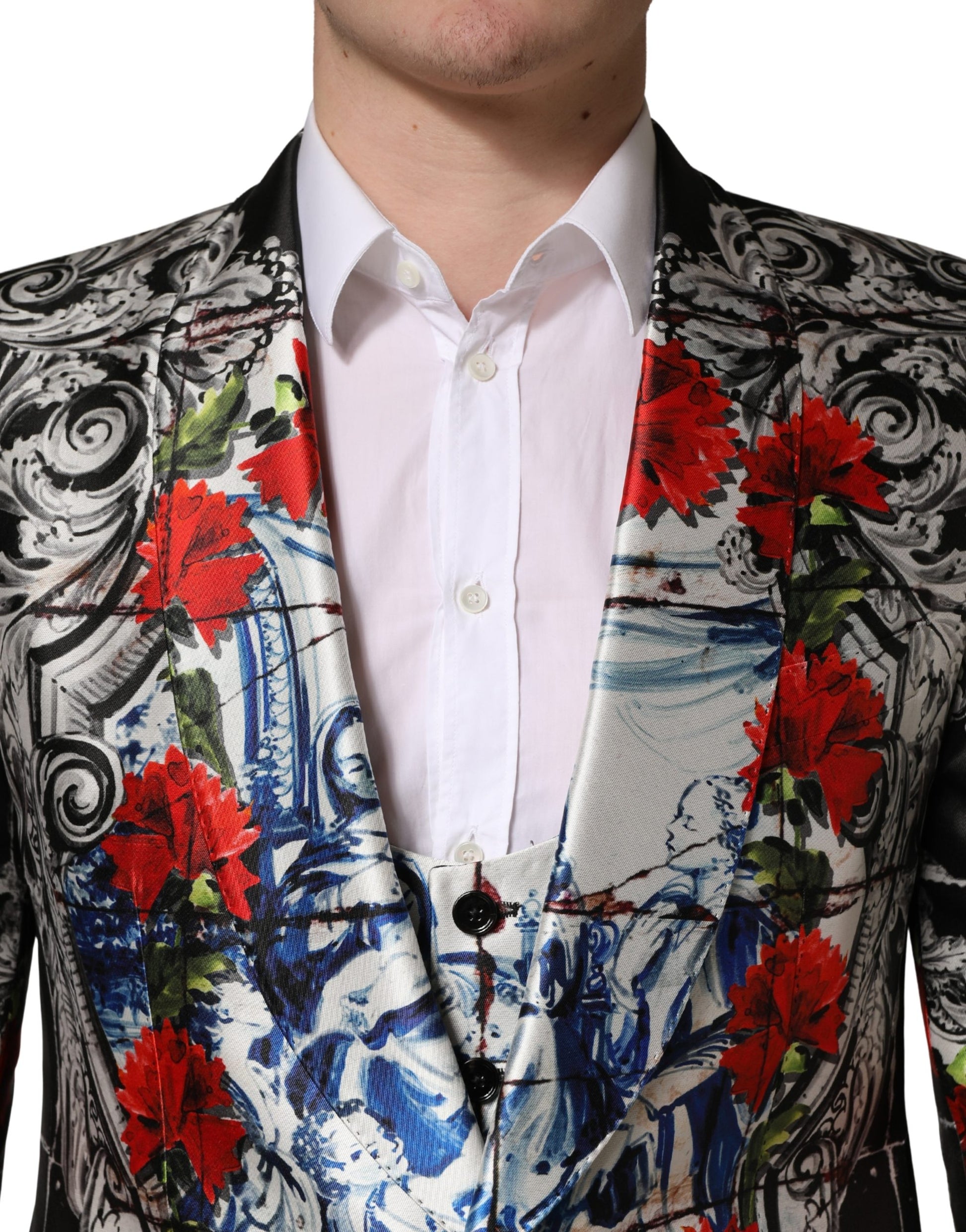 Dolce & Gabbana Black Floral 2 Buttons Formal 3 Piece Suit Dolce & Gabbana