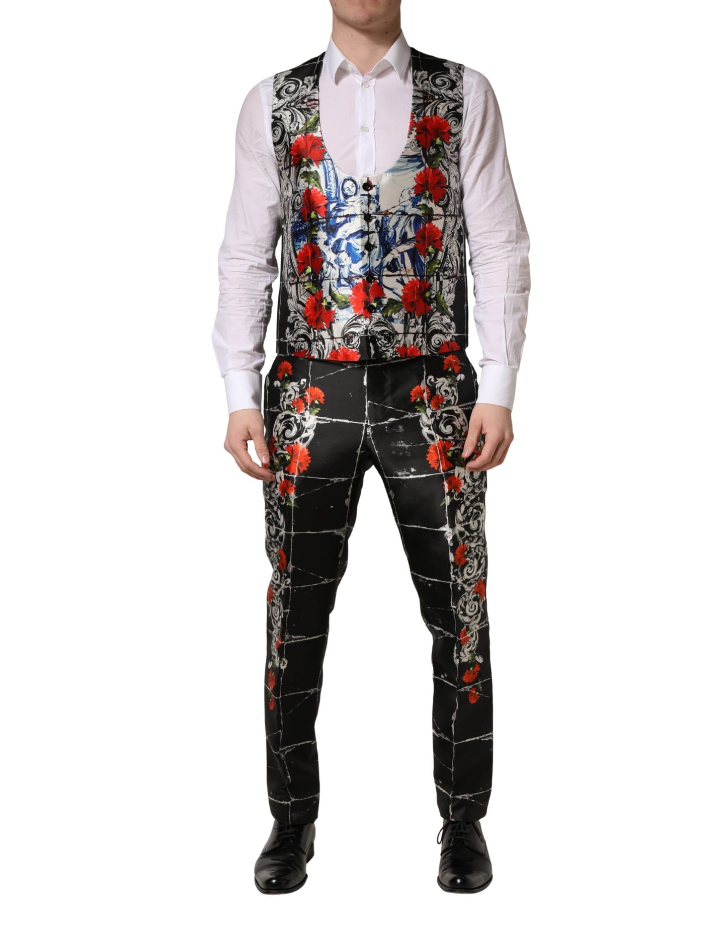 Dolce & Gabbana Black Floral 2 Buttons Formal 3 Piece Suit Dolce & Gabbana