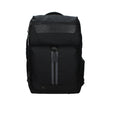 Piquadro black fabric backpack with multiple compartments, adjustable straps, and subtle branding, designed for everyday use.