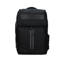 Piquadro black fabric backpack with multiple compartments, adjustable straps, and subtle branding, designed for everyday use.