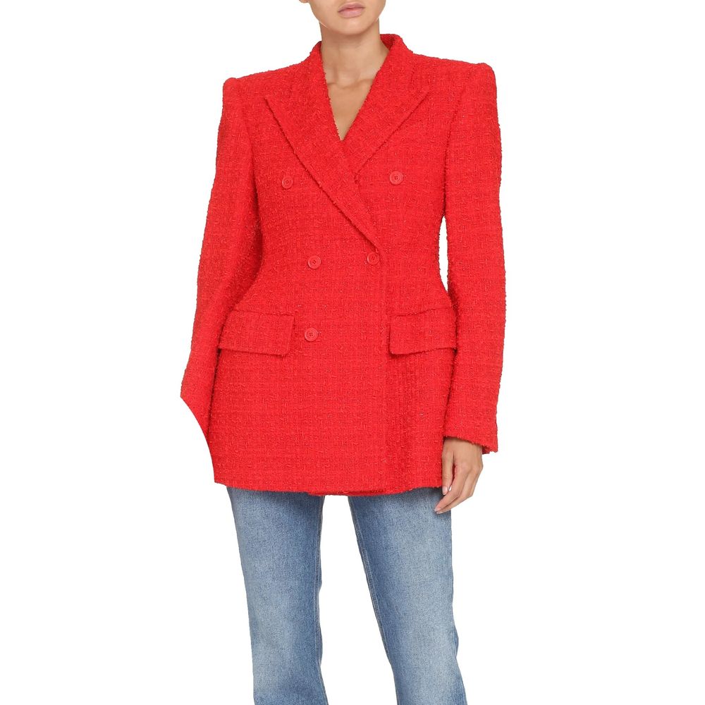 Red cotton blazer by Balenciaga, tailored fit with structured design and classic lapels, displayed on a mannequin.