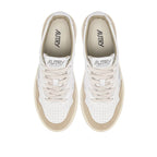 Autry white goatskin athletic sneakers with laces, showcasing stylish design and clean white leather for casual wear.