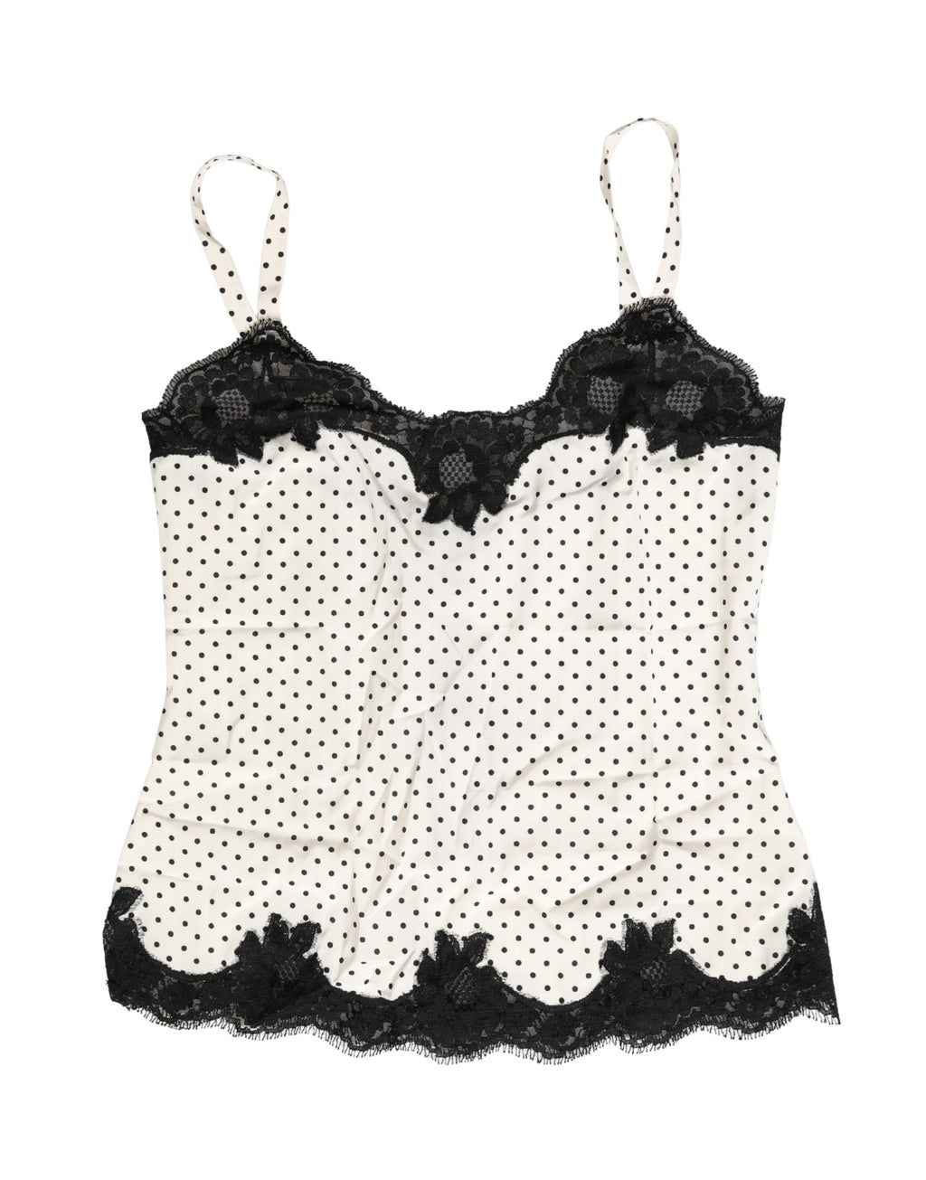 Dolce & Gabbana White Polka Dot Lace-Trimmed Camisole Top Underwear Dolce & Gabbana