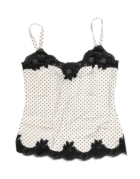 Dolce & Gabbana White Polka Dot Lace-Trimmed Camisole Top Underwear Dolce & Gabbana