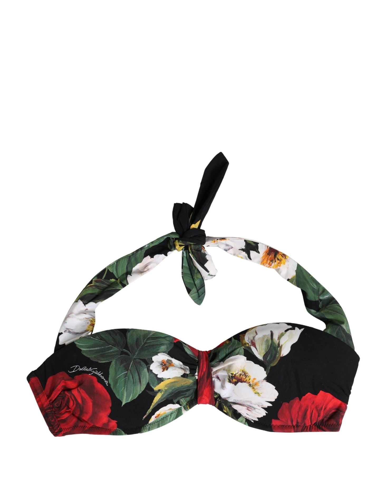 Dolce & Gabbana Black Floral Padded Halter Bikini Top Swimwear Dolce & Gabbana
