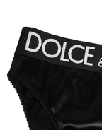 Dolce & Gabbana Black Satin High-Waist Brief Logo Women Underwear