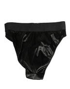 Dolce & Gabbana Black Satin High-Waist Brief Logo Women Underwear