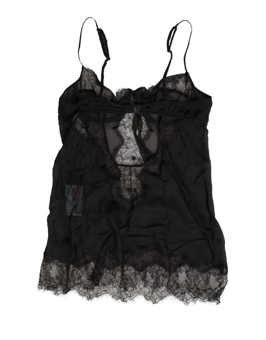 Dolce & Gabbana Black Silk Lace Lingerie Chemise Top Underwear Dolce & Gabbana