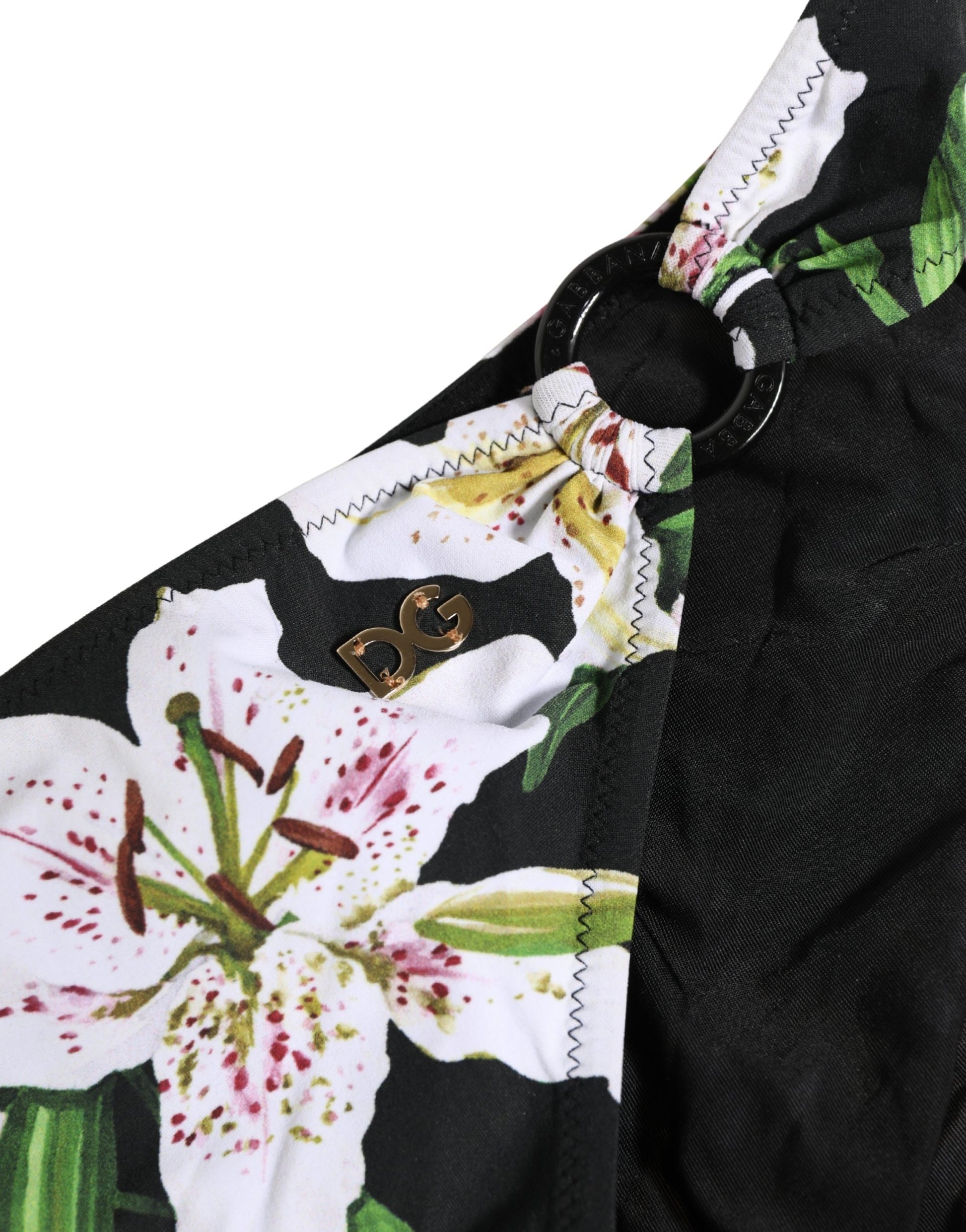 Dolce & Gabbana Black Lily Print Nylon Bottom Beachwear Swimwear Dolce & Gabbana