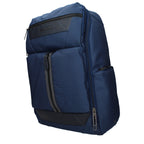 Piquadro blue fabric backpack with adjustable straps and multiple compartments for everyday carry and organization.