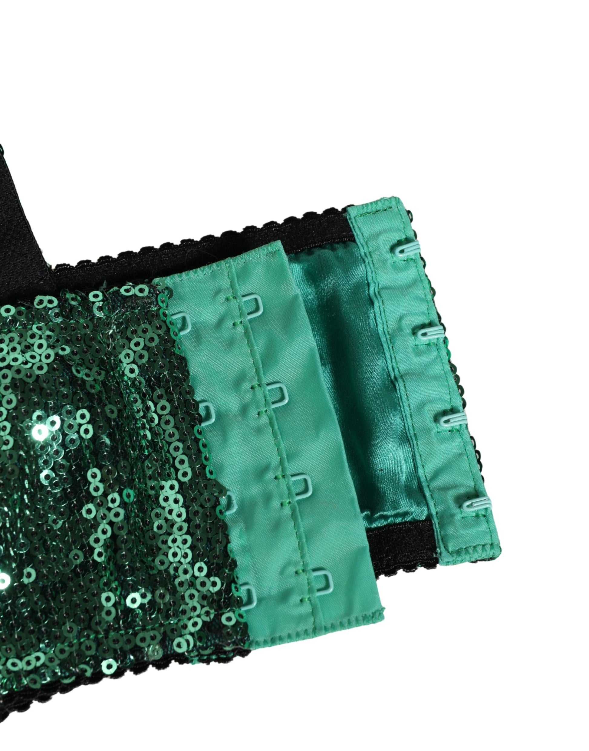 Dolce & Gabbana Green Sequined Nyon Balconnet Bra Underwear Dolce & Gabbana