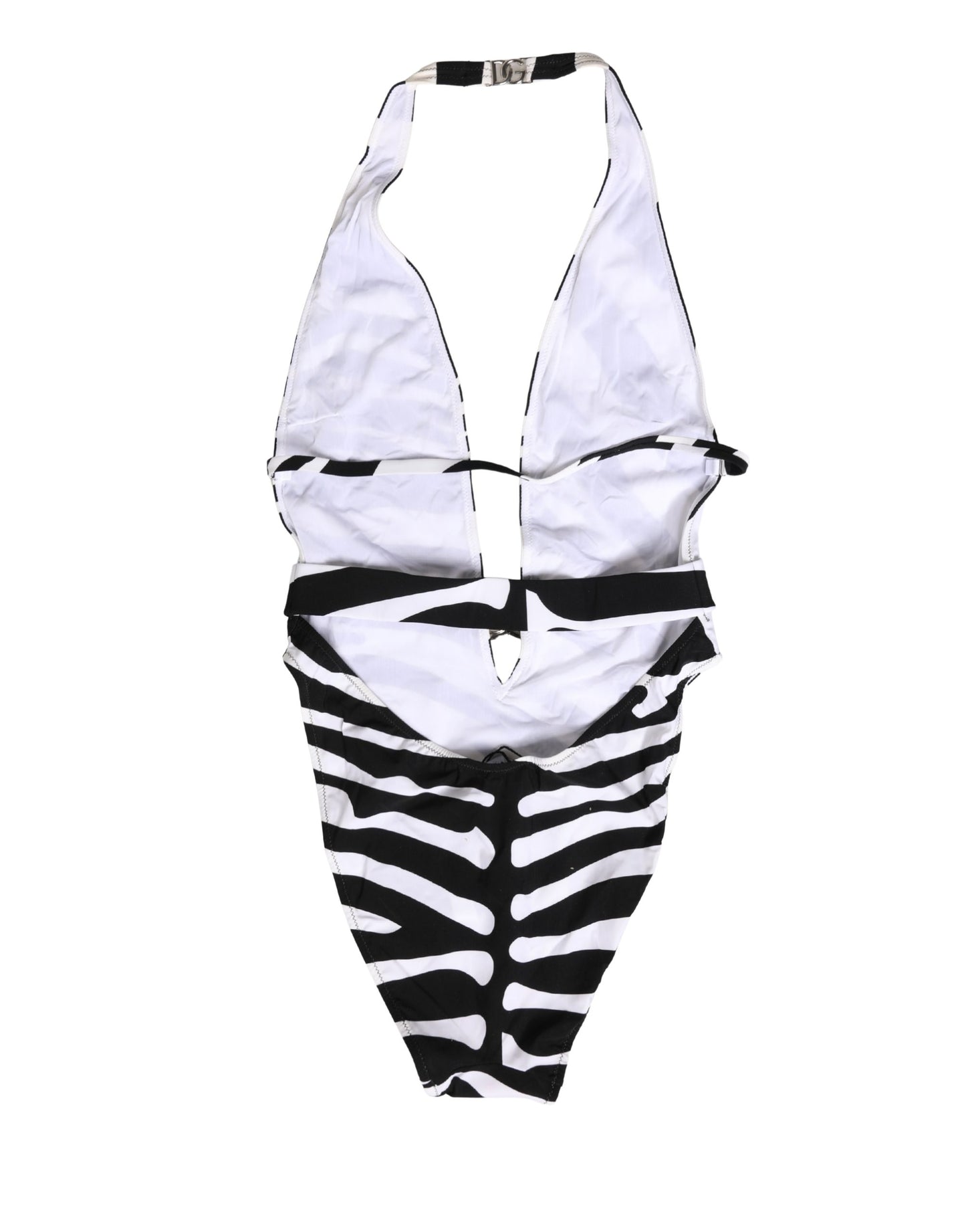 Dolce & Gabbana Black White Zebra Deep V-Neck One Piece Swimwear Dolce & Gabbana