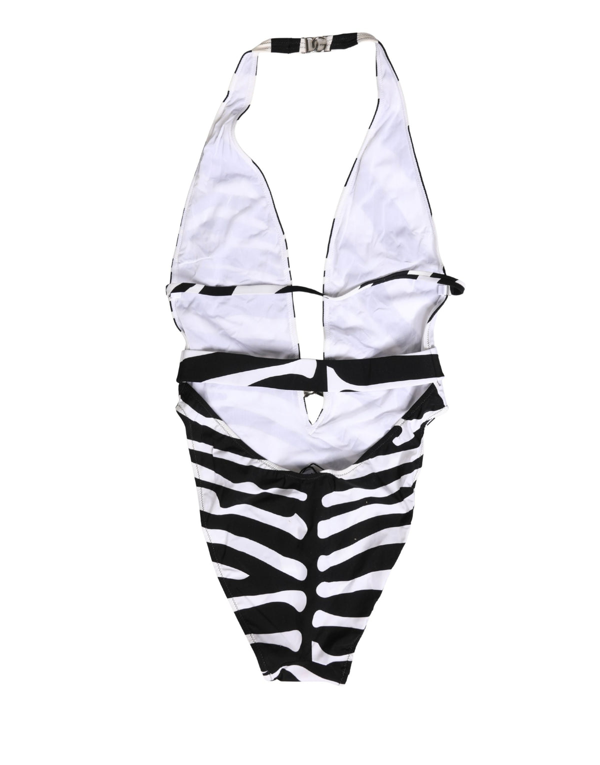 Dolce & Gabbana Black White Zebra Deep V-Neck One Piece Swimwear - Eljoys Fashion 