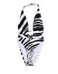 Dolce & Gabbana Black White Zebra Deep V-Neck One Piece Swimwear - Eljoys Fashion 