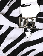 Dolce & Gabbana Black White Zebra Deep V-Neck One Piece Swimwear - Eljoys Fashion 