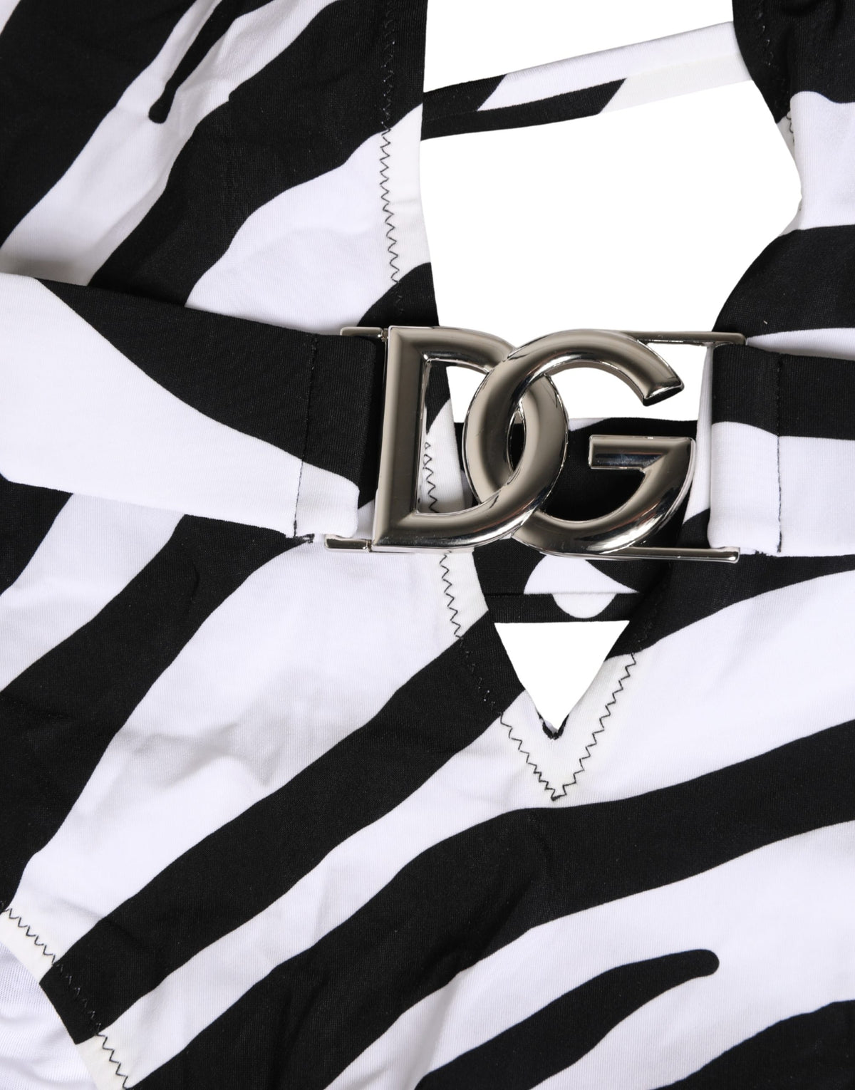 Dolce & Gabbana Black White Zebra Deep V-Neck One Piece Swimwear - Eljoys Fashion 