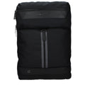 Piquadro black fabric backpack with multiple compartments and adjustable straps, designed for stylish everyday use.