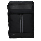 Piquadro black fabric backpack with multiple compartments and adjustable straps, designed for stylish everyday use.