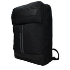 Piquadro black fabric backpack with multiple compartments and adjustable straps, designed for everyday use and travel.