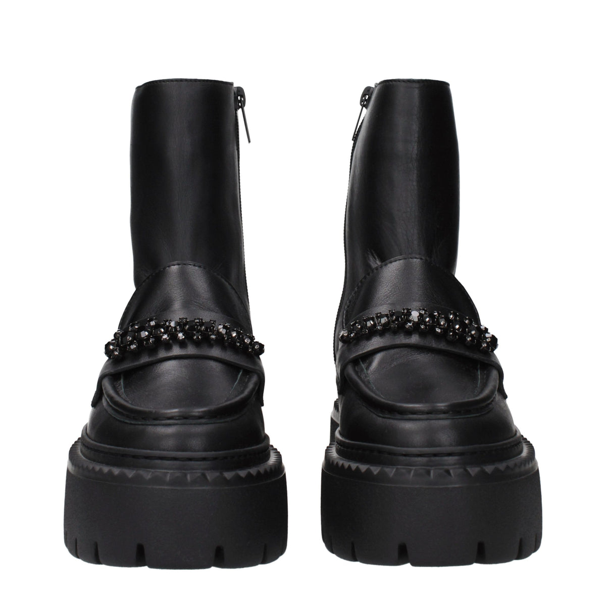 Black leather Jimmy Choo ankle boots with sleek design and pointed toes, stylish footwear for modern fashion.
