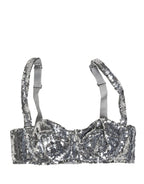 Dolce & Gabbana Silver Sequined Nyon Balconnet Bra Underwear