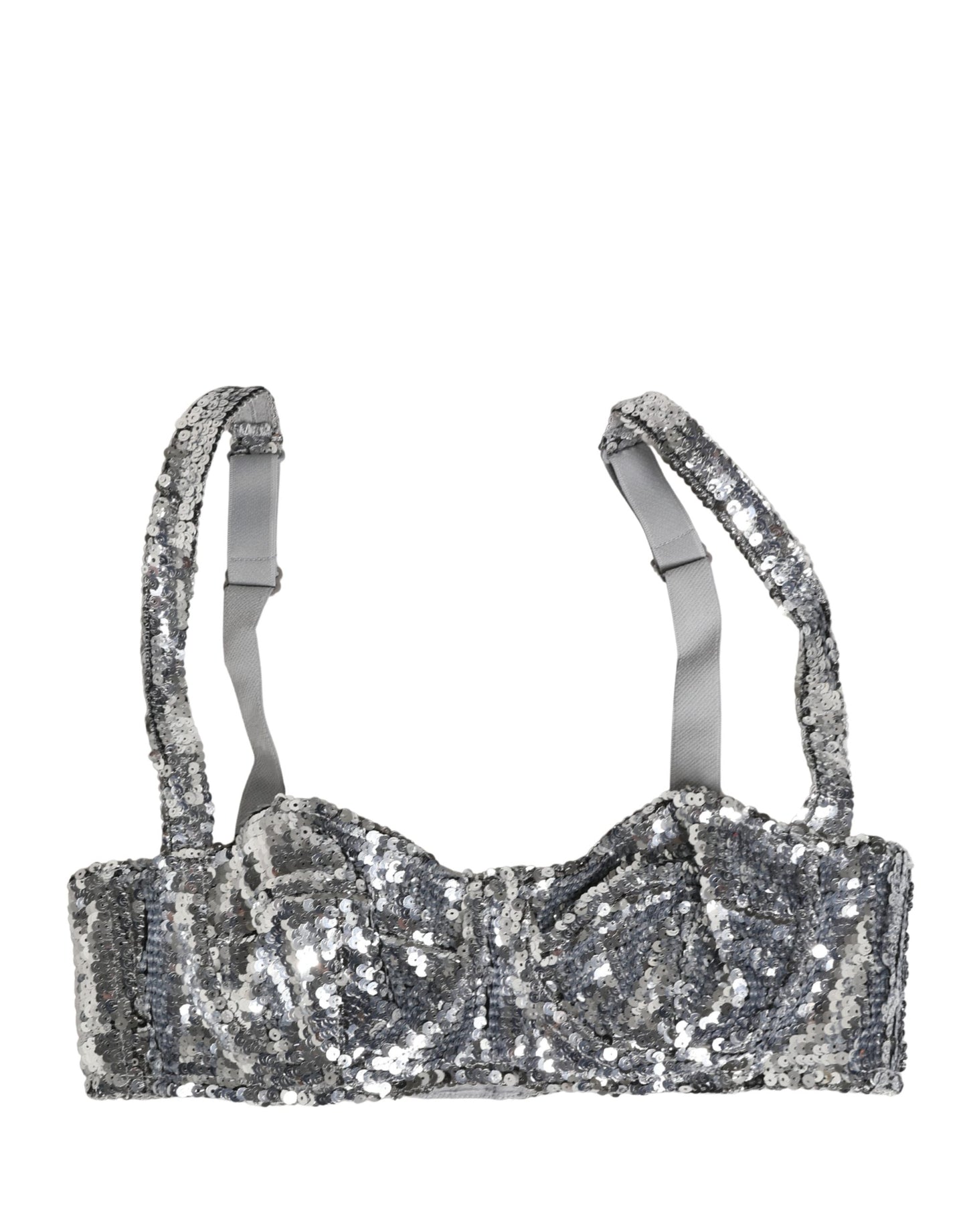 Dolce & Gabbana Silver Sequined Nyon Balconnet Bra Underwear Dolce & Gabbana