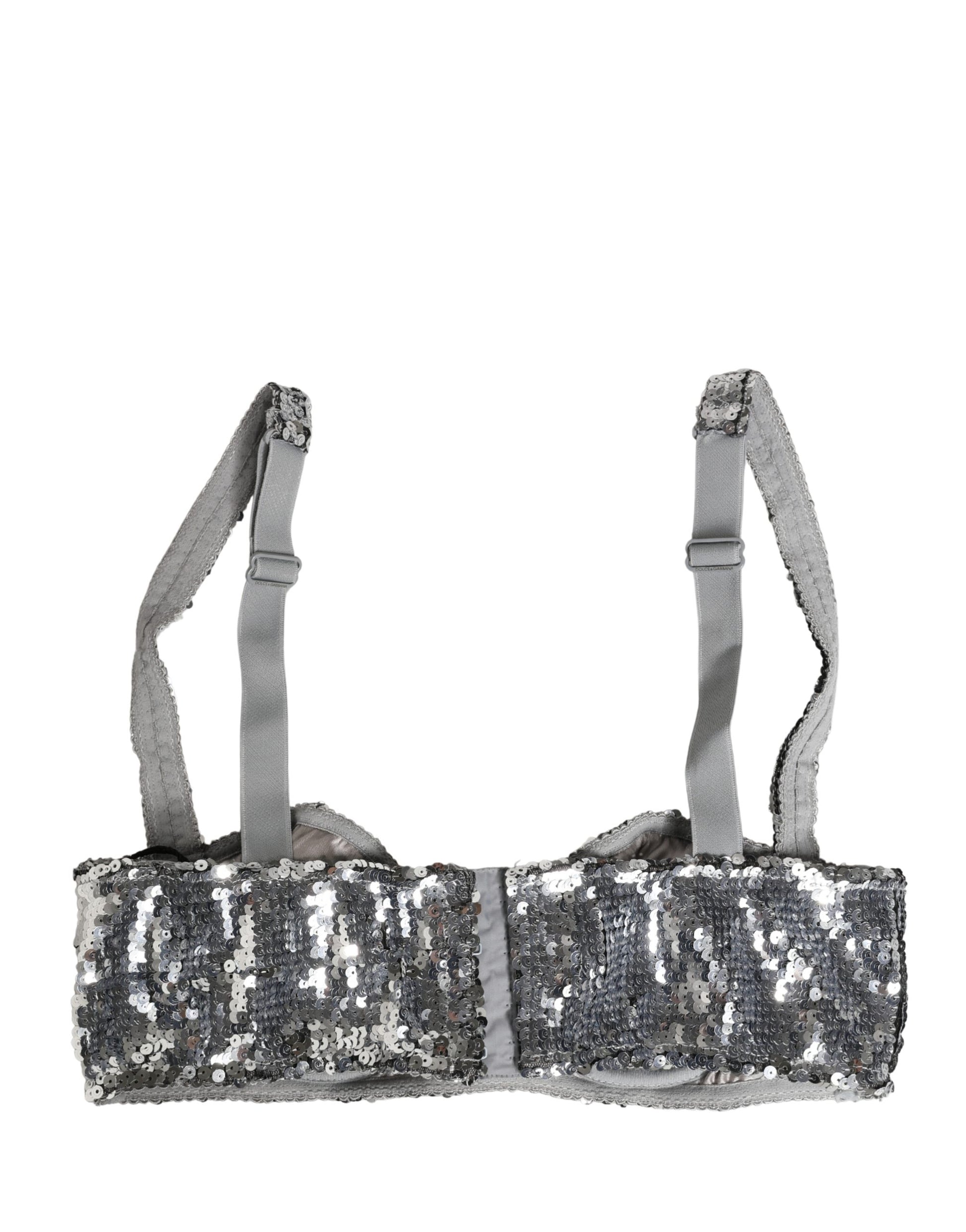 Dolce & Gabbana Silver Sequined Nyon Balconnet Bra Underwear Dolce & Gabbana