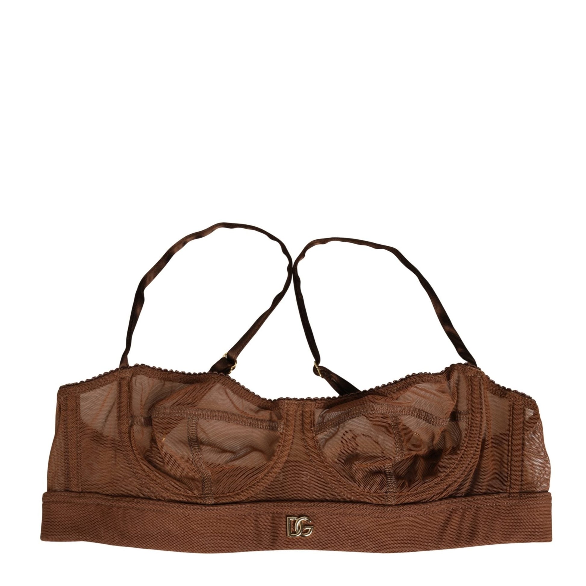 Dolce & Gabbana Brown DG Logo Nylon Mesh Balconette Bra Underwear Dolce & Gabbana
