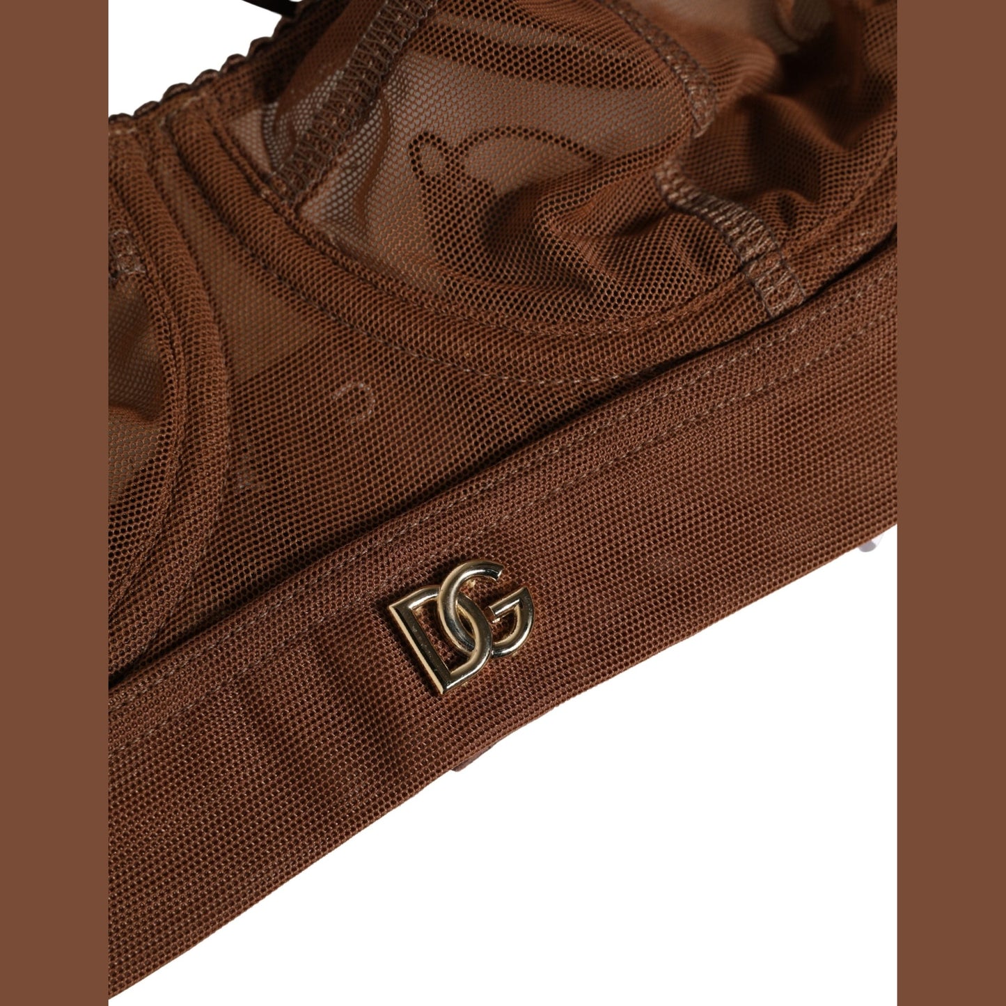 Dolce & Gabbana Brown DG Logo Nylon Mesh Balconette Bra Underwear Dolce & Gabbana