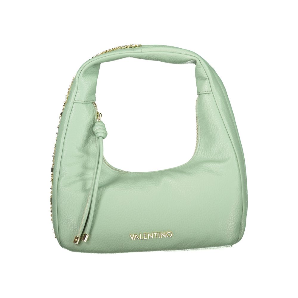 Mario Valentino Verde polyurethane women's bag with sleek design and gold-tone hardware, front pocket, and adjustable strap.