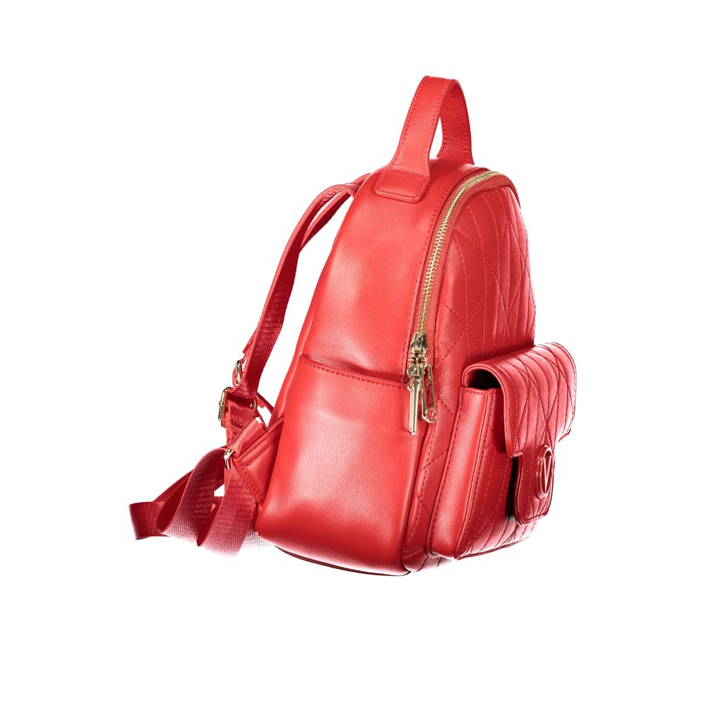 Mario Valentino Rosso polyurethane women's backpack with external pockets, featuring a sleek design and adjustable straps.