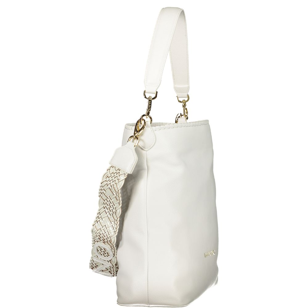 Mario Valentino white polyurethane shoulder bag for women with sleek design and adjustable strap, stylish accessory for everyday use.