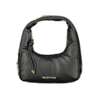 Mario Valentino black polyurethane women's bag with sleek design and gold-tone hardware, featuring a top handle and spacious interior.