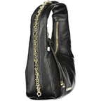 Mario Valentino black polyurethane women's bag with sleek design and silver hardware, featuring a top handle and zip closure.