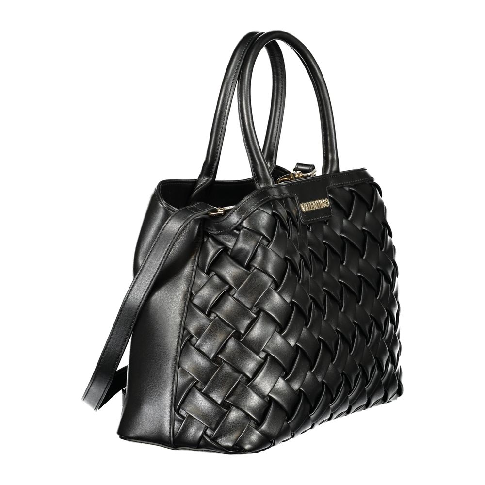 Mario Valentino Nero polyurethane women's bag with sleek design and silver hardware, featuring a top handle and adjustable shoulder strap.