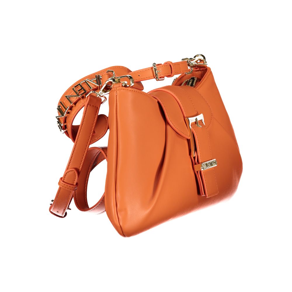 Mario Valentino orange polyurethane women's bag with sleek design and silver hardware, featuring a top handle and adjustable strap.