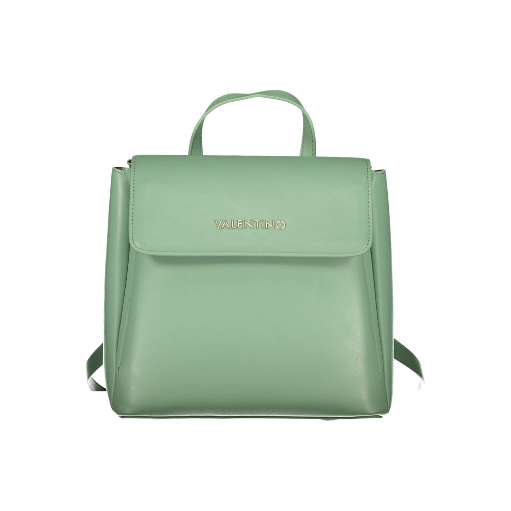 Mario Valentino green polyurethane women's backpack with adjustable straps and multiple compartments, stylish and functional.