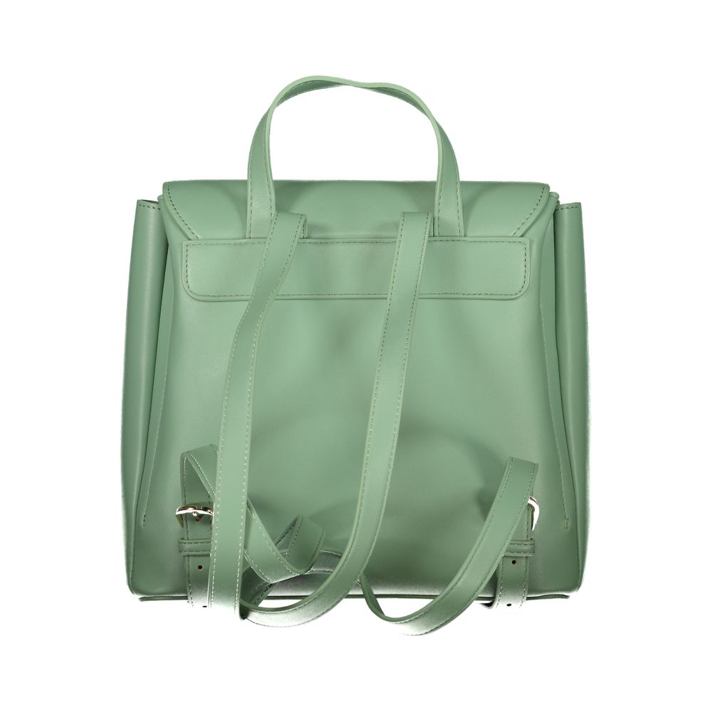 Mario Valentino green polyurethane women's backpack with adjustable straps and spacious main compartment.