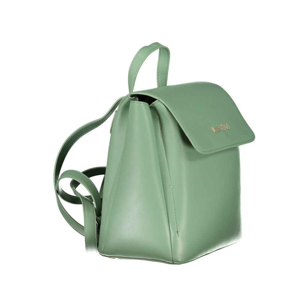 Mario Valentino green polyurethane women's backpack with adjustable straps and front pocket, stylish and functional for daily use.