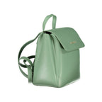 Mario Valentino green polyurethane women's backpack with adjustable straps and front pocket, stylish and functional for daily use.
