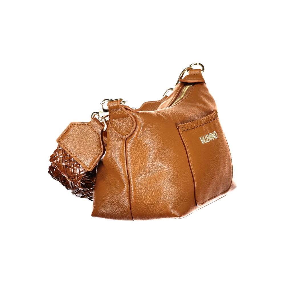 Brown Mario Valentino women's bag made of polyurethane, featuring a sleek design with top handles and subtle branding details.