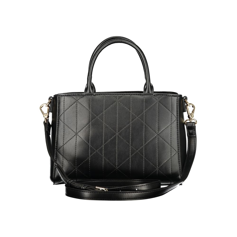 Mario Valentino Nero polyurethane women's bag with sleek design and top handle, featuring gold-tone hardware.