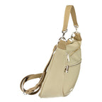 Mario Valentino beige polyurethane women's bag with sleek design and top handle, showcasing versatile fashion accessory.