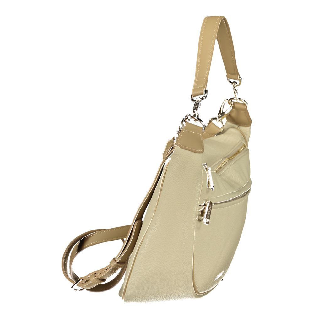 Mario Valentino beige polyurethane women's bag with sleek design and top handle, showcasing versatile fashion accessory.