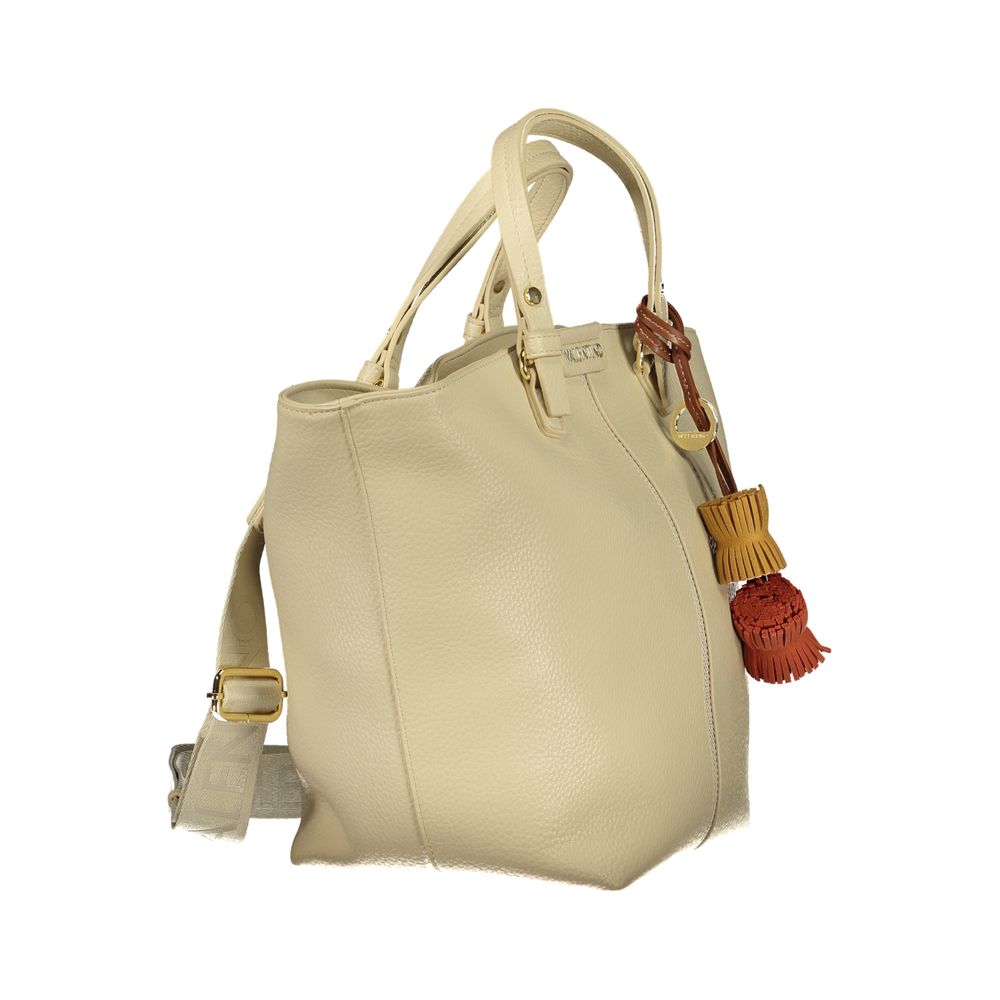 Mario Valentino beige polyurethane women's bag with sleek design and top handle, perfect for versatile everyday use.