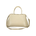 Mario Valentino beige polyurethane women's bag with top handles and gold-tone hardware, stylish and versatile accessory.