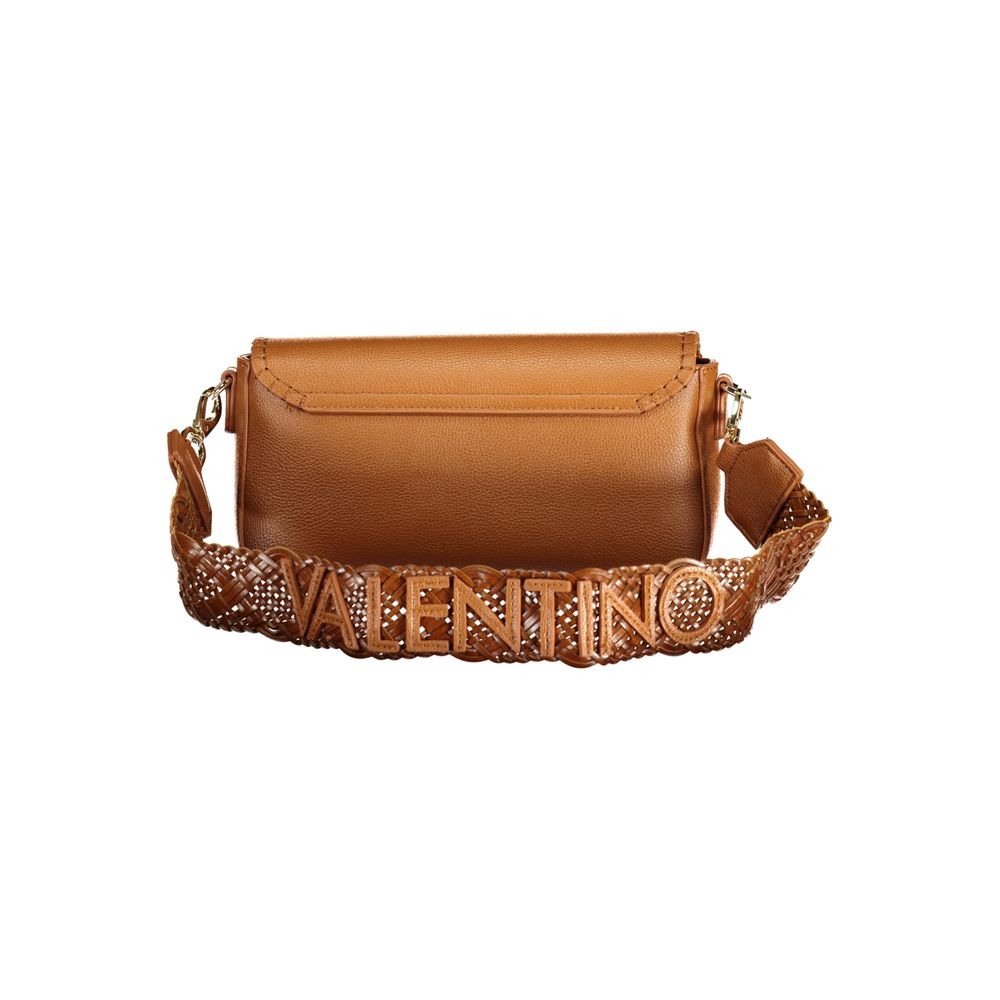 Mario Valentino women's brown polyurethane bag with sleek design and top handle, featuring subtle stitching and gold-tone accents.