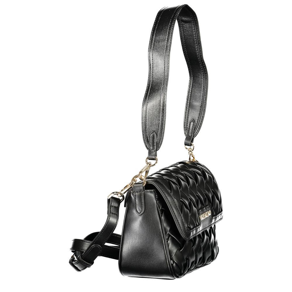Mario Valentino Nero polyurethane women’s bag with sleek design and silver hardware, featuring a structured silhouette and top handle.