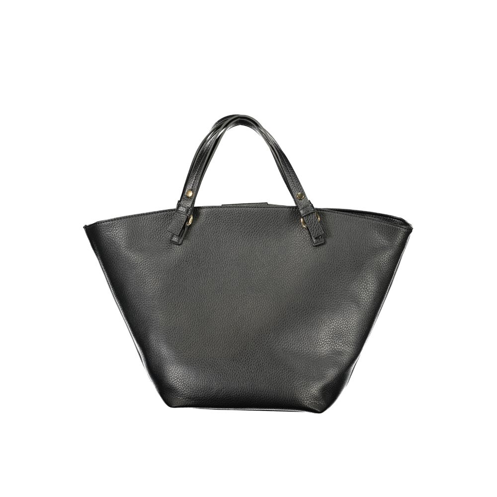 Mario Valentino Nero women's polyurethane bag with sleek design and top handle, featuring subtle branding and spacious interior.